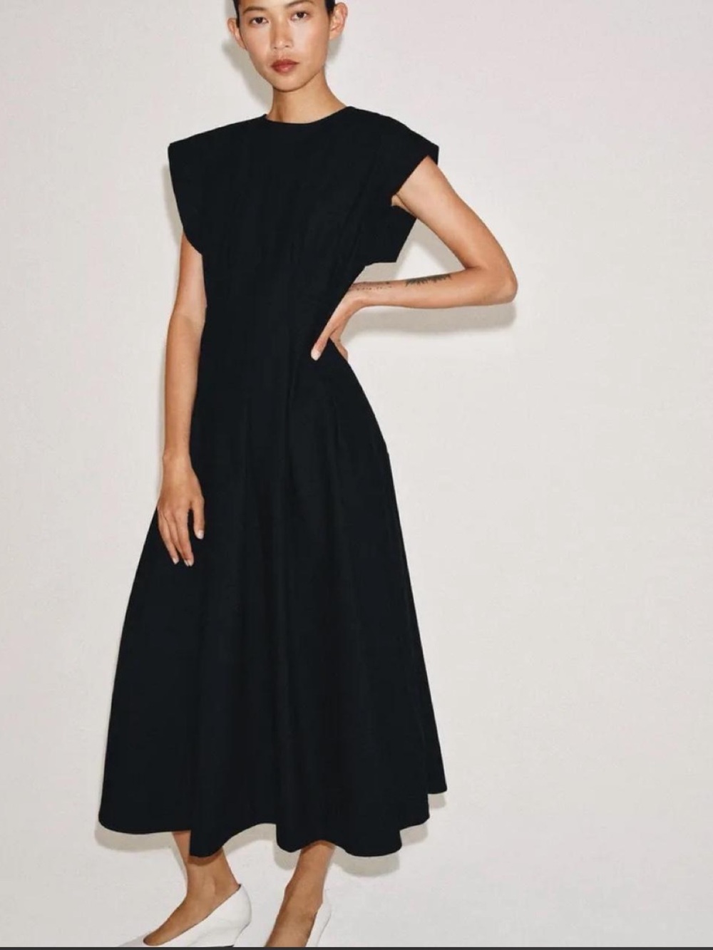 Zara Black Midi Dress with Structured Shoulders